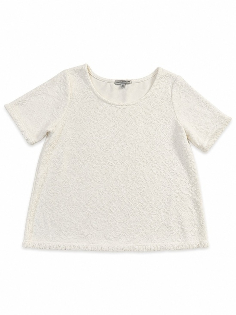 Green Envelope LA Chenille Top Womens Medium White Cottagecore Minimalist
